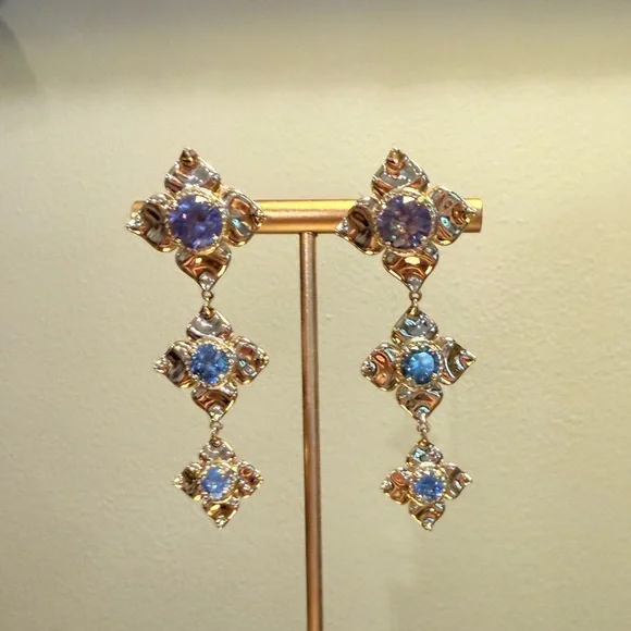 Vintage Y2K Kendra Scott Lily 14K Gold Plated 2” Dangle Earrings in Ombré Blue